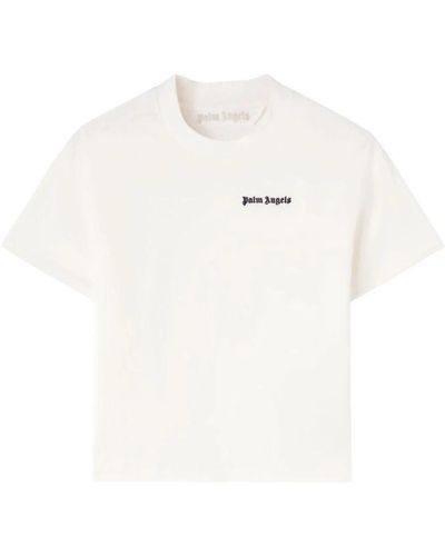 Palm Angels T-shirts und polos mit gesticktem logo crew neck - Weiß