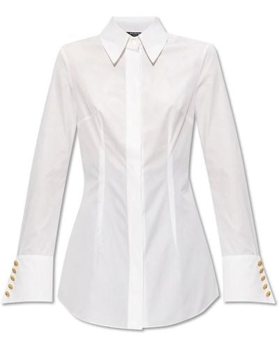 Balmain Baumwollhemd mit logo - Weiß