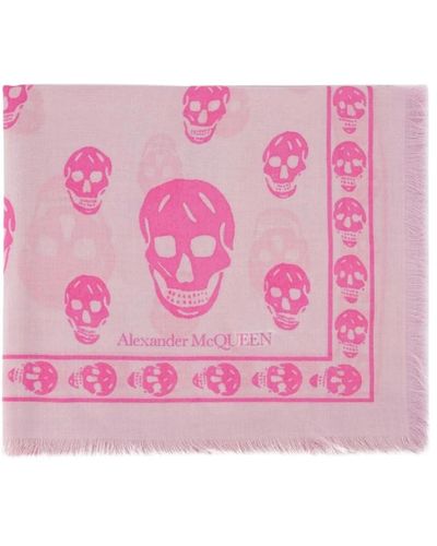 Alexander McQueen Rosa wollschal mit totenkopf-print - Pink