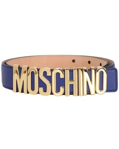 Moschino Cintura blu con logo placcato in oro - Bianco