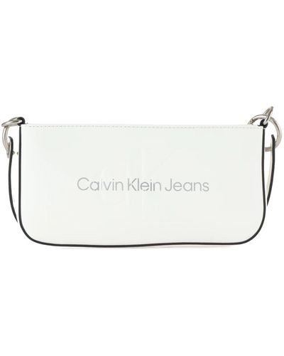 Calvin Klein Borsa a spalla in ecopelle con logo impresso - Bianco