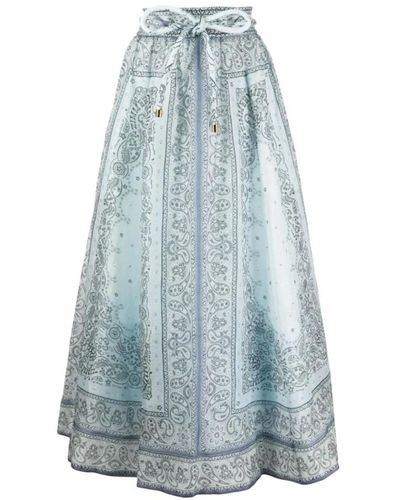 Zimmermann Falda larga de organza de lino y seda - Azul
