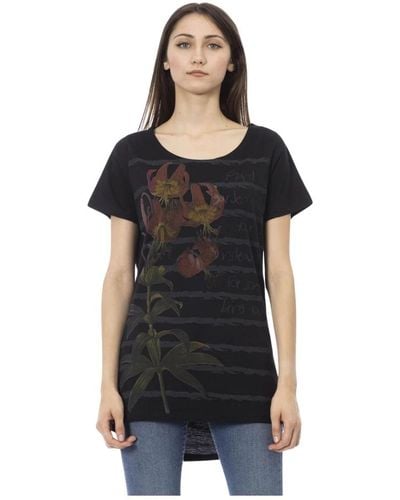 Trussardi Blumenmuster t-shirt baumwolle - Schwarz