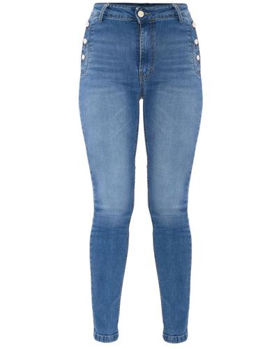 Kocca Jeans skinny desgastados con botones decorativos - Azul