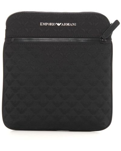 Emporio Armani Logo schultertasche, verstellbarer riemen, 2 reißverschlusstaschen - Schwarz