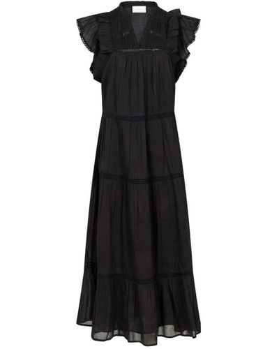 Neo Noir Vestido de voile negro con paneles de encaje