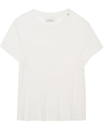 Anine Bing Camiseta de mezcla de modal/cachemira blanco roto