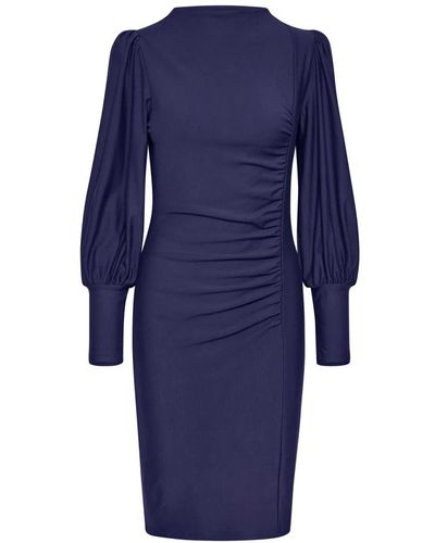 Gestuz Feminines Midi-Kleid mit Puffärmeln - Blau