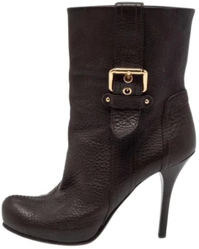 Louis Vuitton Stivali in pelle marrone scuro con fibbie - Nero