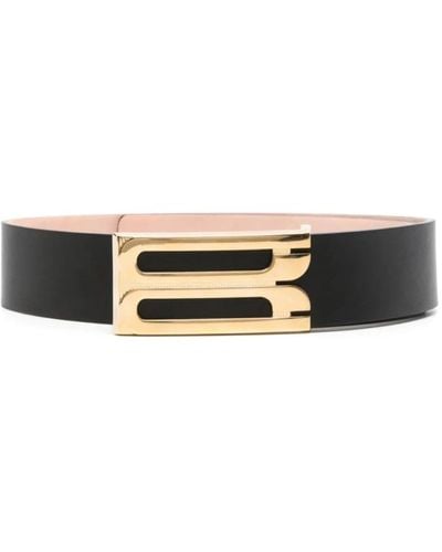 Victoria Beckham Cinturón de cuero negro con hebilla de logotipo