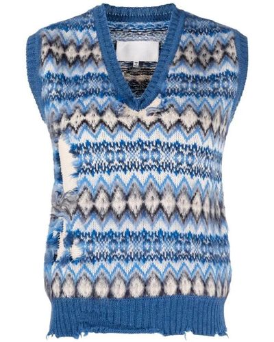 Maison Margiela V-Neck Knitwear - Blue