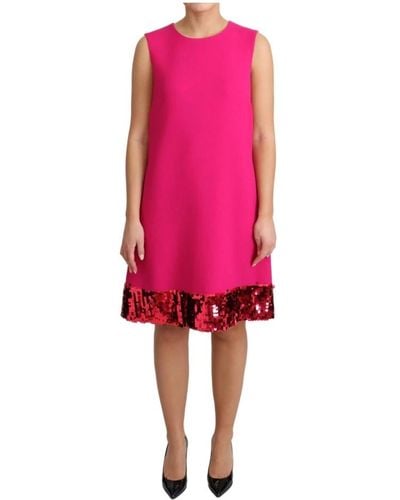 Dolce & Gabbana Ärmelloses Etuikleid aus Wolle mit Pailletten in Fuchsia - Pink