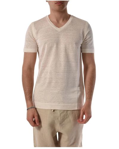 120% Lino V-ausschnitt casual leinen t-shirt - Natur