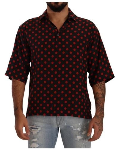 Dolce & Gabbana Red Black Silk Polka Dots Short Sleeves Shirt - Schwarz