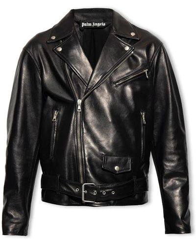 Palm Angels Leather Jackets - Black