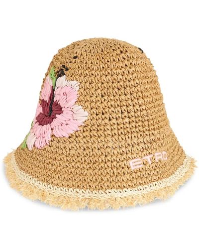 Etro Sombrero cubo de rafia bordado floral - Neutro