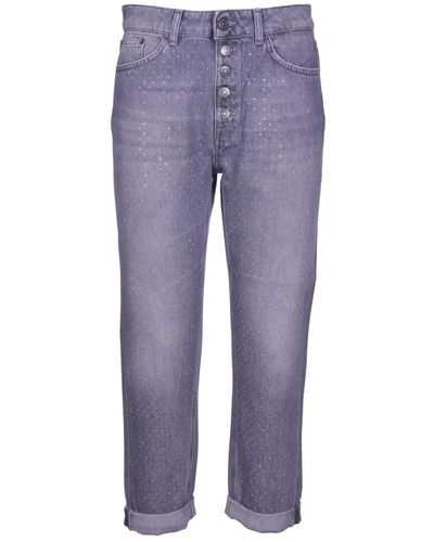 Dondup Jeans denim grigi con bottone gioiello - Grigio