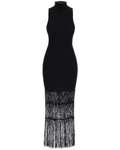 Khaite Ribbed knit dress with fringe details - Nero