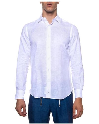 Carrel Italienisches leinenhemd mit kontrastknöpfen,leinenhemd kleiderhals italia,italienisches leinenhemd einfacher schnitt - Blau