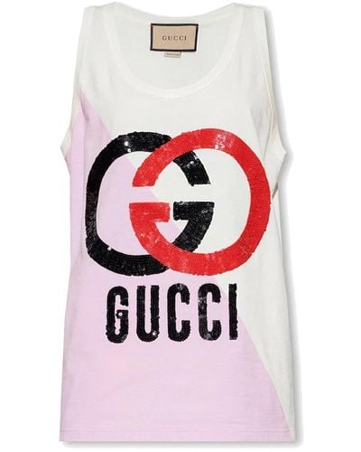 Gucci Logo Printed Sleeveless Top - White