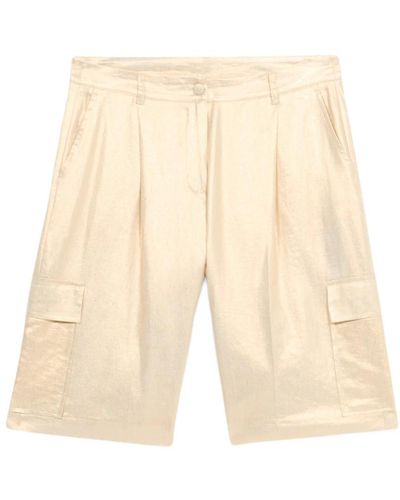 Oltre Goldprint leinenmischung bermuda shorts - Natur