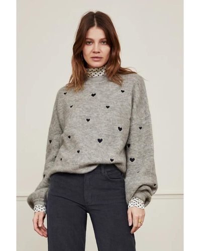 FABIENNE CHAPOT Pullover mit besticktem herz und ballonärmeln - Grau