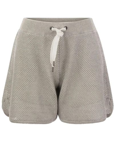 Brunello Cucinelli Shorts de algodón de punto de red brillante - Gris