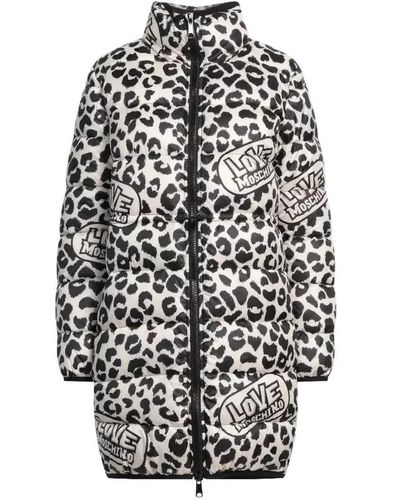 Love Moschino Elegante giacca lunga con stampa leopardata - Nero