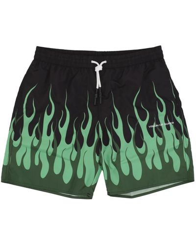 Vision Of Super Doppelte flammen badebekleidung schwarz/grün