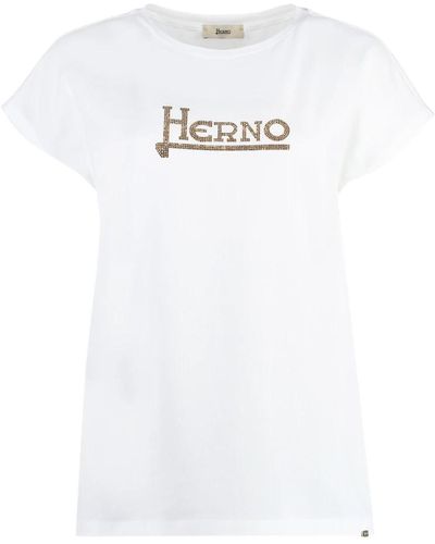 Herno Kontrastierendes logo baumwoll-t-shirt - Weiß