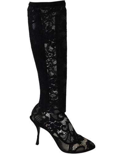 Dolce & Gabbana Black Taormina Lace Socks Boots Shoes Pumps Polyamide