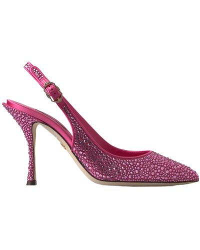 Dolce & Gabbana Sling Backs In Satin And Crystal - Pink