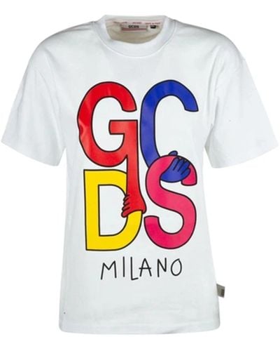 Gcds Magliette in cotone con logo da donna - Bianco