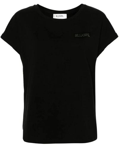Blugirl Blumarine Schwarzes `moda` t-shirt,optisches weiß `moda` t-shirt