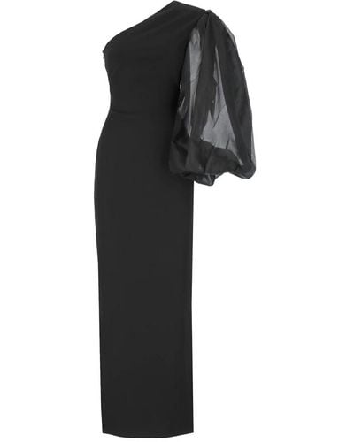 Solace London Schwarzes kleid mit asymmetrischem ausschnitt und ballonärmel
