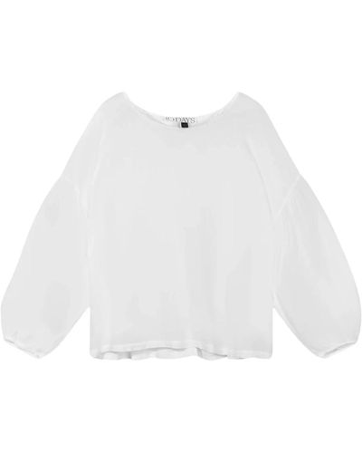10Days Blusa de algodón de corte relajado con mangas abullonadas - Blanco