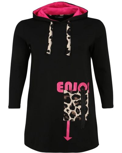 Doris Streich Lässiges lang-sweatshirt mit pinkem hoody - Schwarz