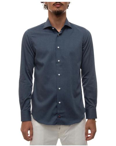 Carrel Micro print hemd mit dress neck,micro print kleid hals shirt - Blau