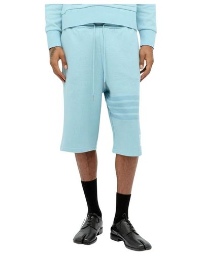 Thom Browne Logo patch gestrickte track shorts - Blau