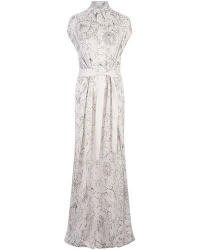 Fabiana Filippi Weiße bedruckte seidensatin lange kleid