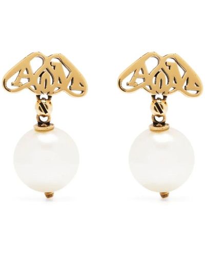 Alexander McQueen Pendientes bijoux dorados colgante de perla blanca - Metálico