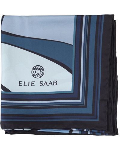 Elie Saab Blauer seidenschal mit logo