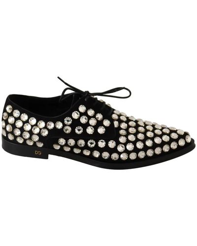 Dolce & Gabbana Schwarze Lederkristalle schnüren formelle Schuhe
