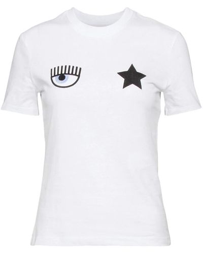 Chiara Ferragni Besticktes sternen-t-shirt - Weiß
