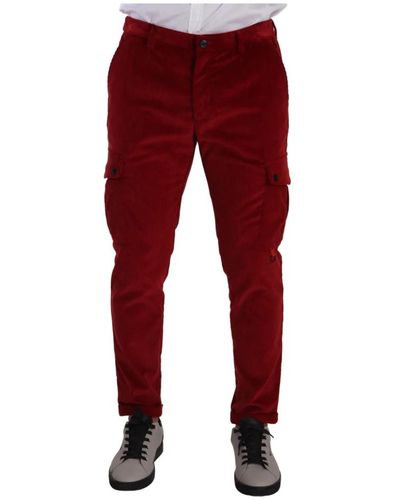 Dolce & Gabbana Pantaloni skinny cargo in corduroy rosso