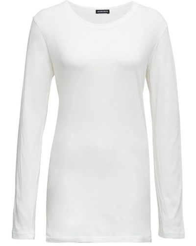 Ann Demeulemeester Jerseys blancos de manga larga con cuello redondo