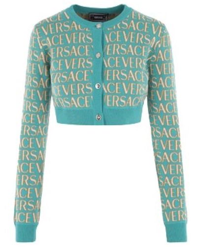 Versace Jacquard kurz cardigan in blau, elfenbein und bronze