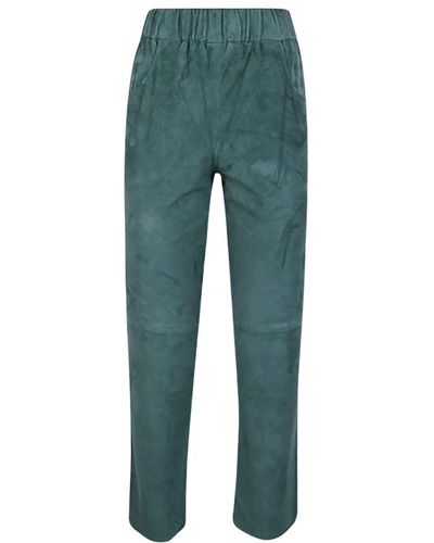 Via Masini 80 Pantalones verdes de gamuza con cintura elástica