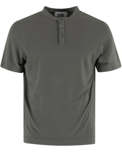 Alpha Studio Grünes baumwoll-t-shirt mit knöpfen - Grau