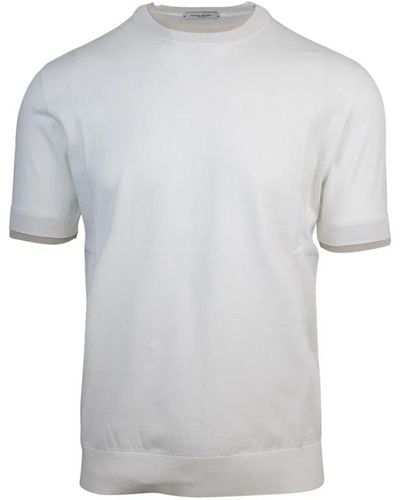Paolo Pecora Baumwoll-rundhals-t-shirt mit kontrastbesatz - Grau